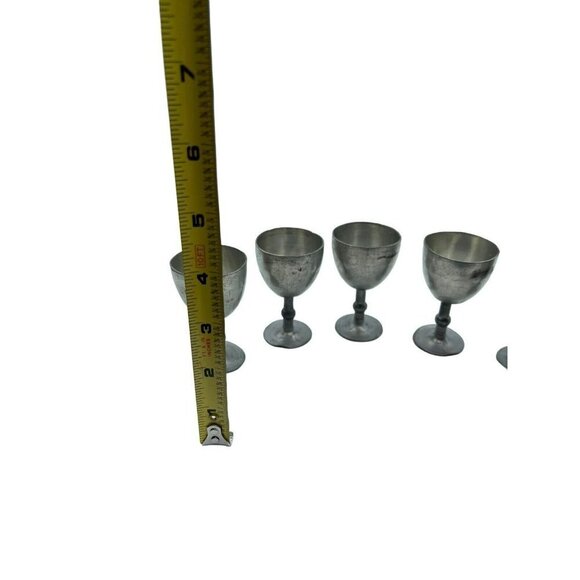 Pewter Shot Goblets Glasses Lot of 6 Small Vintage VTG Bar Stemmed Glasses - Picture 2 of 7